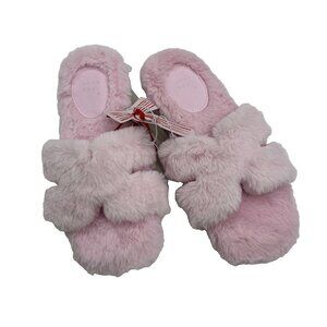 A New Day Womens Size 10 Slippers Pink Faux Fur Bow Cozy House Shoes New